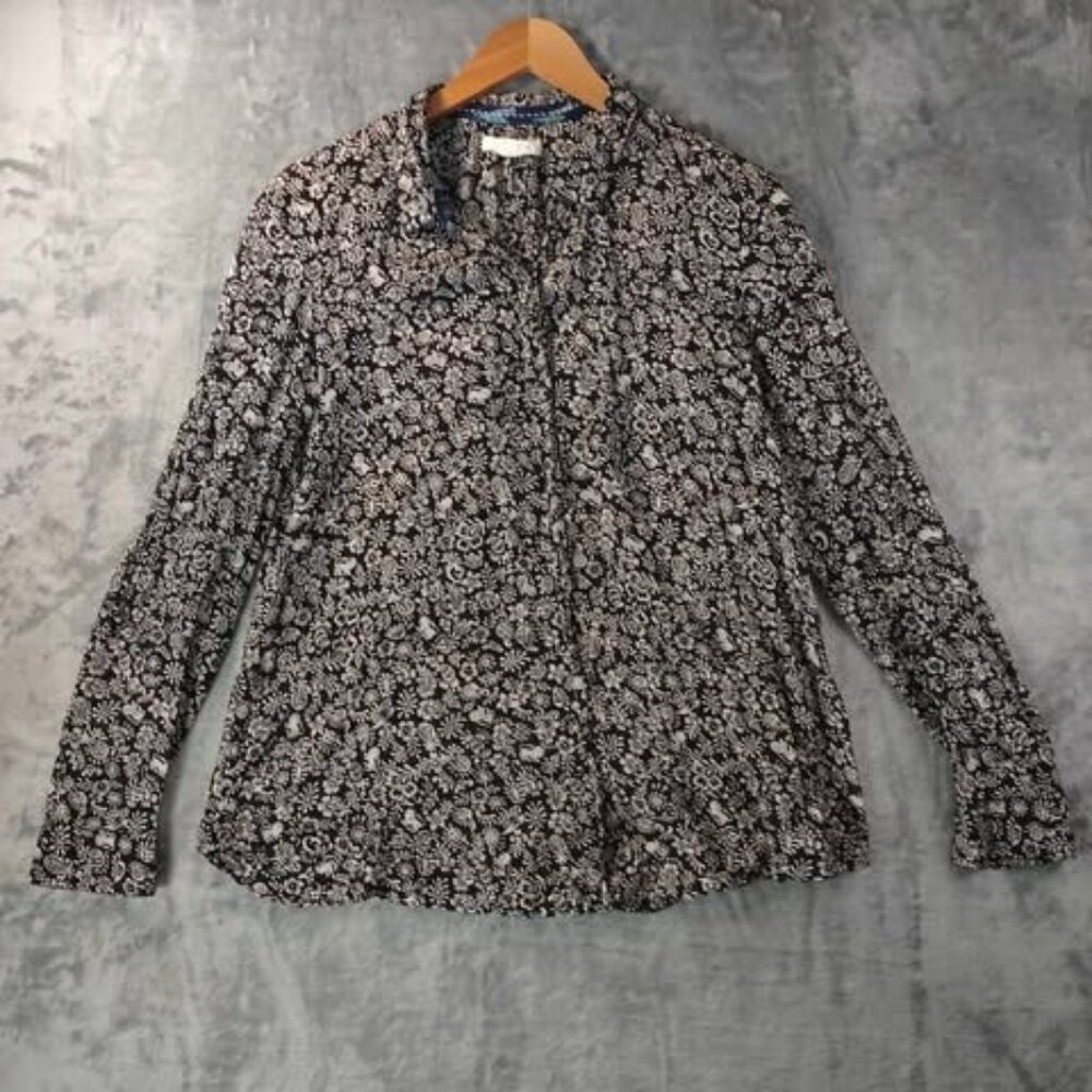 Anthropologie Hei Hei Womens S 100%Cotton Black Floral‎ ButtonUp Top Garden Core